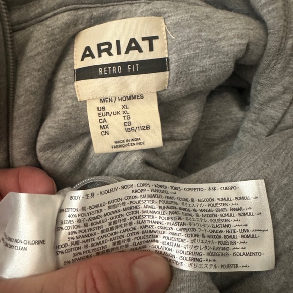 Ariat Quilted Fleece Hoodie XL New with tags 60% cotton/40% polyester fleece - Picture 4 of 4